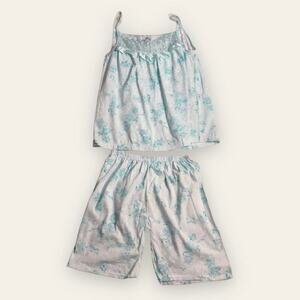 Just Love Girls Blue Floral Print Pajama Sleep Set Tank Top + Shorts XL